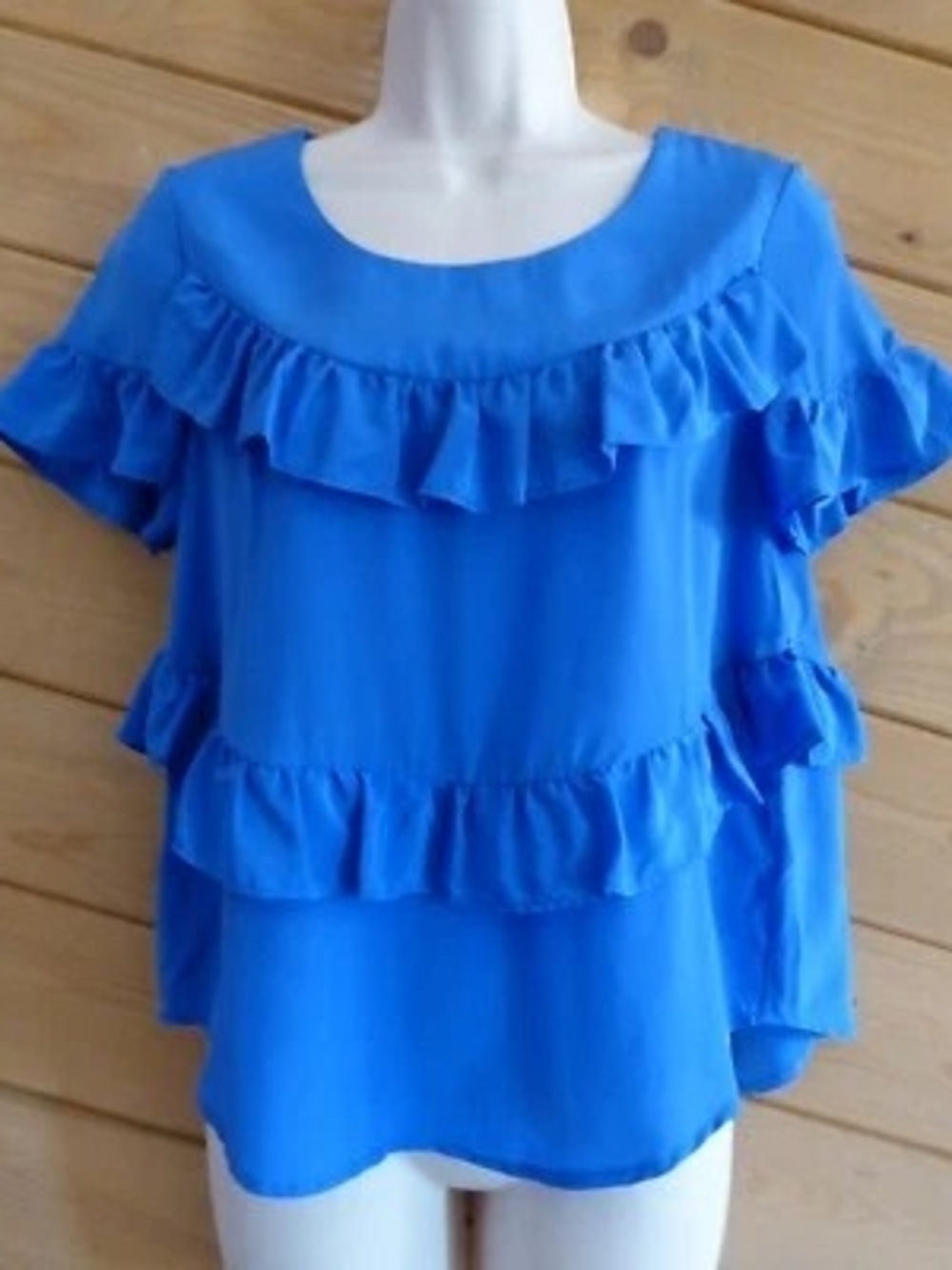 Anthropologie Women's Blue Silk Ruffle Short-Sleeve Top
